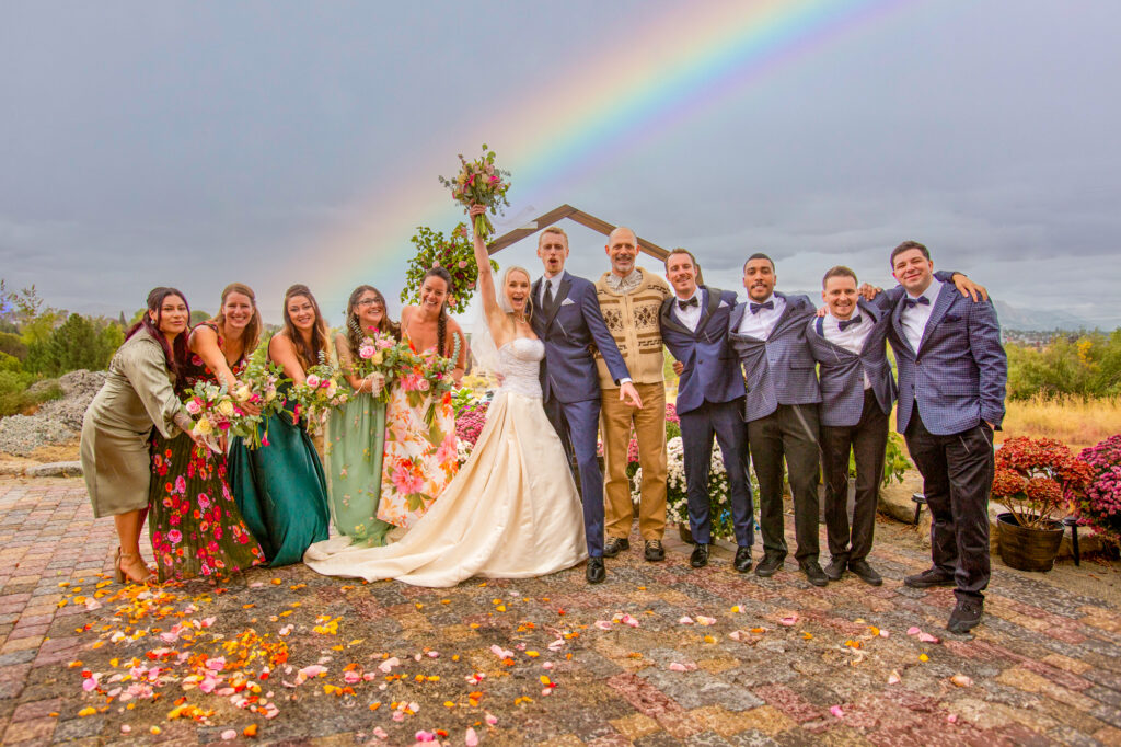 Reno on a rainy wedding day with a rainbow