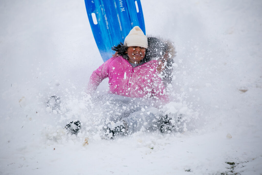 Crashing your sled on a snowy day in Reno