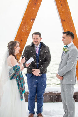 Getting married outside in Lake Tahoe always has a chance of snow in the springtime!
