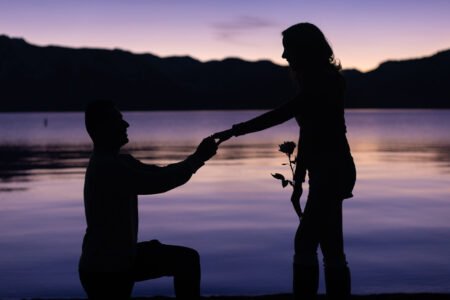 Lake Tahoe engagement on a beach at sunset